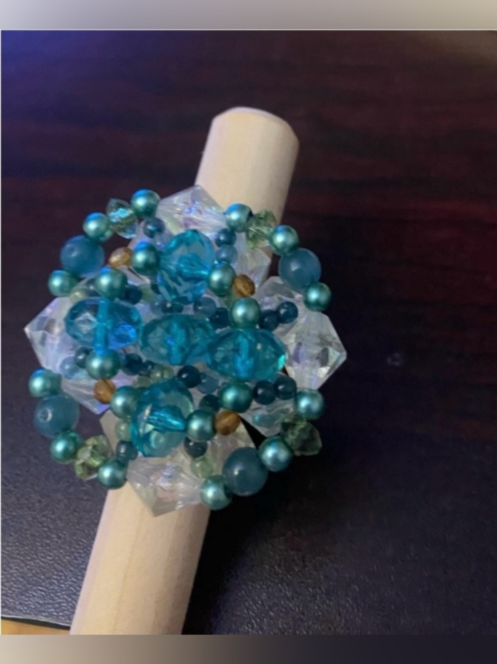 Elegant Blue and brown Beaded Ring